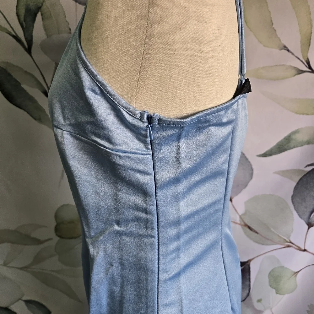 ASOS | One Shoulder Prom Dress w/ Slit in Baby Blue Satin sz 6